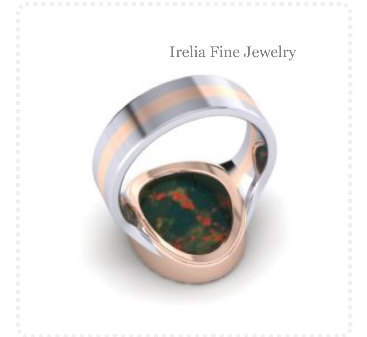 Custom Two-Tone Signet Ring in 14k Rose Gold & Platinum - Family Crest Stone Provided By Client