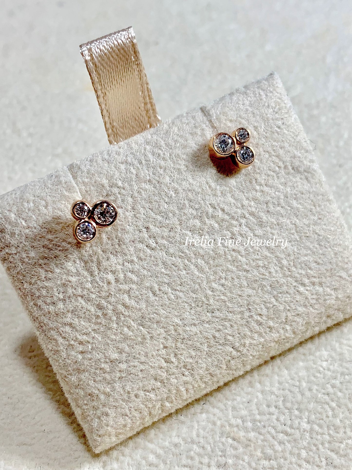 3 Diamond Cluster Stud Earring , Small Diamond Cluster Earrings , Round Diamond , Irelia Fine Jewelry 