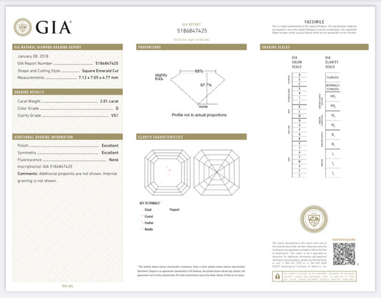 2.01 Carat Asscher Cut Diamond D , VS1 , GIA CERTIFICATE 5186847426