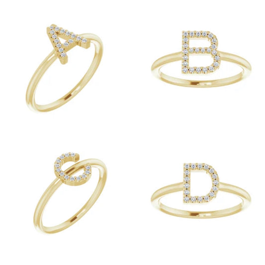 14k Yellow Gold Diamond Initial Ring