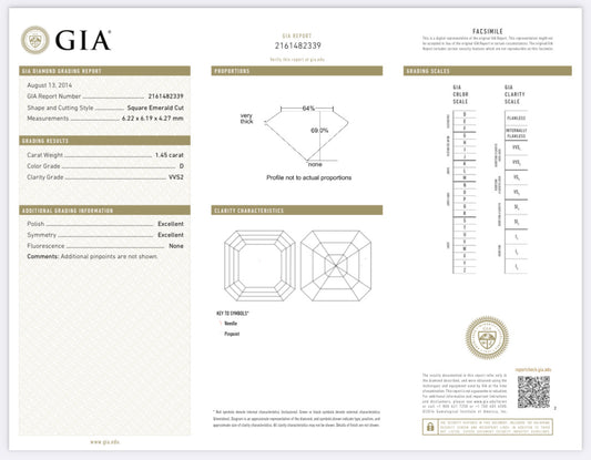 1.45 Carat Asscher Cut Diamond D , VVS2 , GIA CERTIFICATE 2161482339  //
