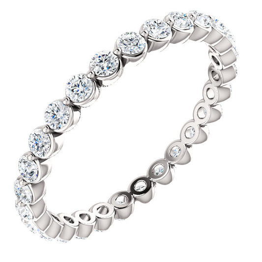 14K Gold 2 mm 3/4 Carat Natural Diamond Shared Prong Eternity Band, Ring Size 5-7